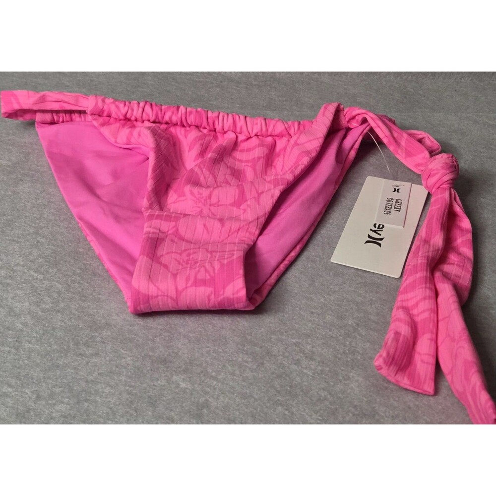 HURLEY Jungle Walk Cheeky Soft Tie Bikini Bottoms Pink Flora Szl Large NWT